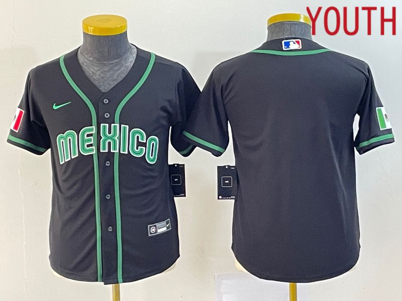 Youth 2023 World Cub Mexico Blank Black Nike MLB Jersey12->women mlb jersey->Women Jersey